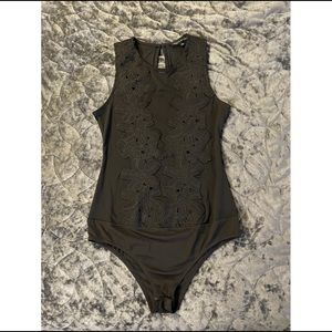 Sheer Mesh floral lace Black Bodysuit
